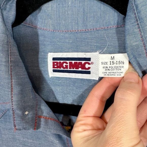 Vintage 70s BIG MAC Embroidered Rooster Chambray Western Shirt Pearl Snap - Picture 7 of 7